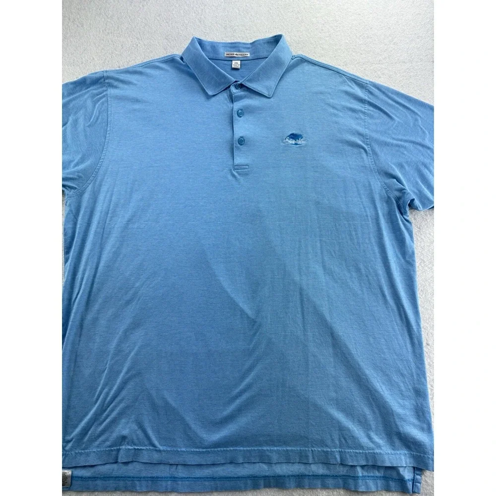 Peter Millar Mens Polo Shirt Size XXL Light Blue 100% Cotton Shadow‎ Wood Logo